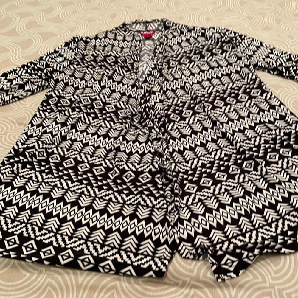 Red Ranch open jacket, polyester blend, black/white geometric pattern, M